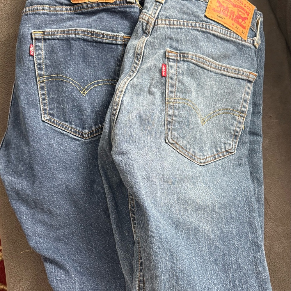 2 Pairs Levi's Men's 505 Regular Straight Blue Jeans